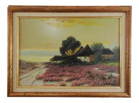 1928 Seaside Cottage Sunset Painting