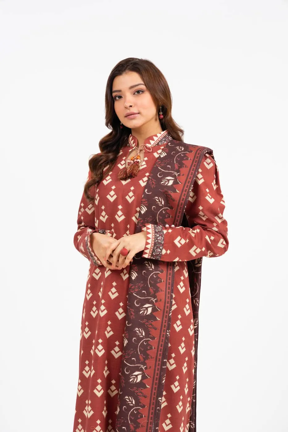 3 Piece Printed Khaddar Suit With Light Khaddar Dupatta