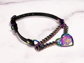 3/8" Moth - Large Heart Ring Black Vegan Leather Martingale Collar