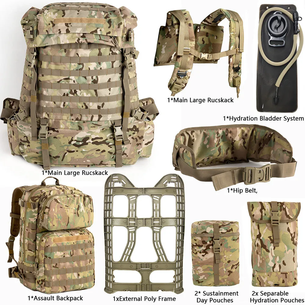 AKmax Multicam Rucksack Backpack with Hydration Pack System, Frame, and Adjustable Hip Belt - Optimized for Assembly
