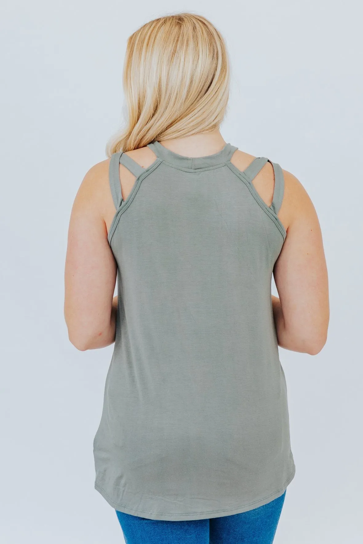 Always Here Cold Shoulder Tank Top in Olive