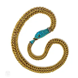 Antique gold gemset Ouroboros snake necklace