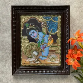 Baby Krishna 3D Tanjore Painting - Traditional Wall Art