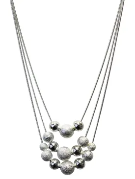 Beaded Triple Layer Silver Plated Necklace