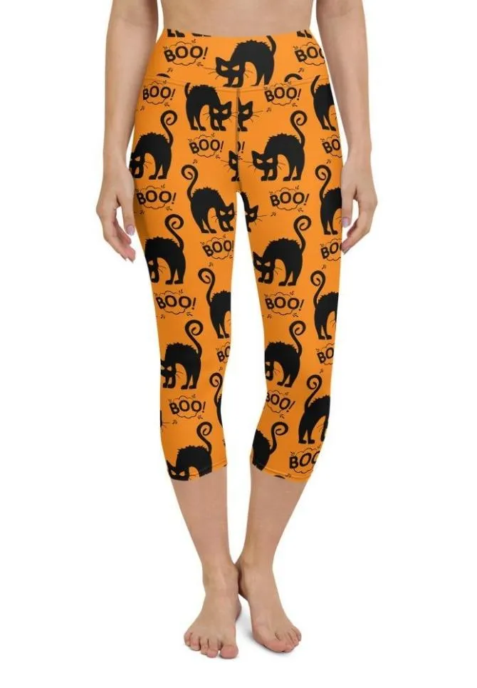 Black Kitty Halloween Yoga Capris