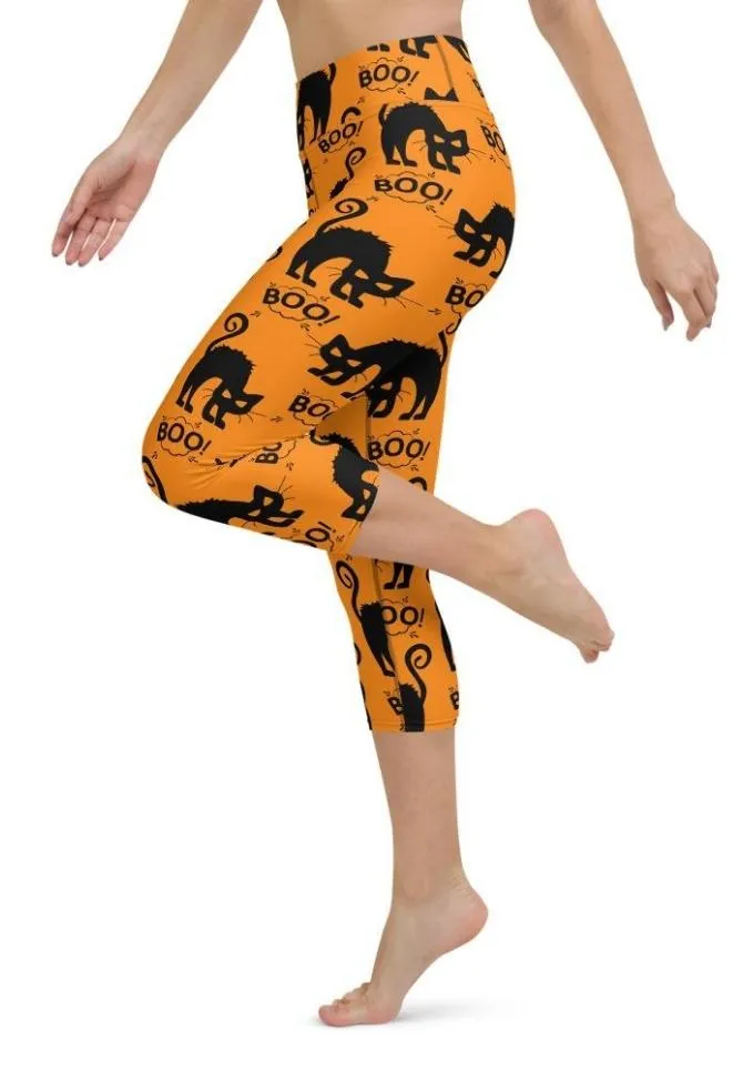 Black Kitty Halloween Yoga Capris