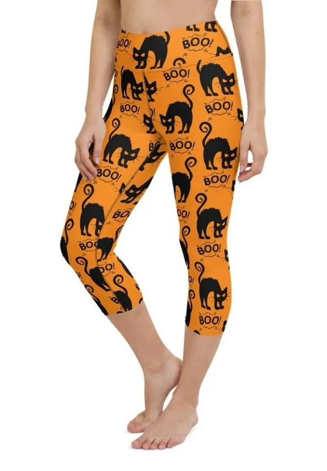 Black Kitty Halloween Yoga Capris