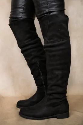 Black Long Suede Knee Boots