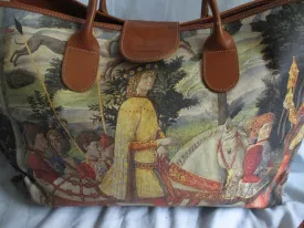 Boutique Design Made in Italy Coated Canvas Renaissance Pattern Satchel Tote Shoulder Bag Purse