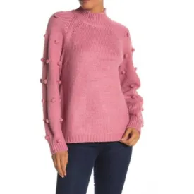 CeCe Pom Pom Sleeve Mock Neck Sweater Pink