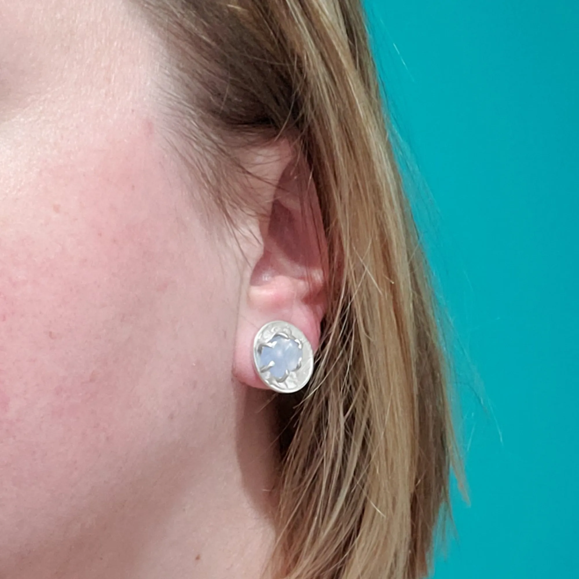 Chalcedony Mercury Dime Stud Earrings