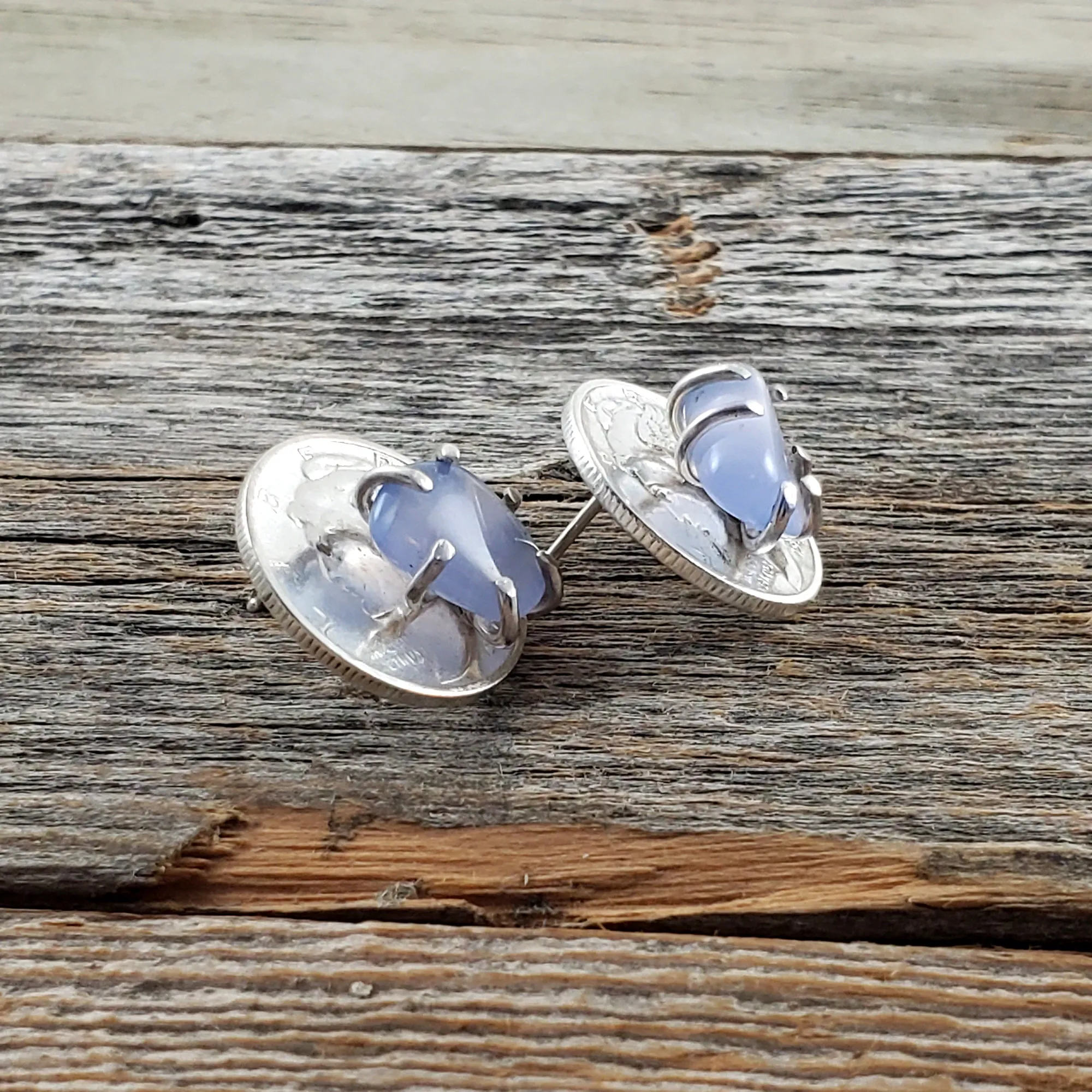 Chalcedony Mercury Dime Stud Earrings