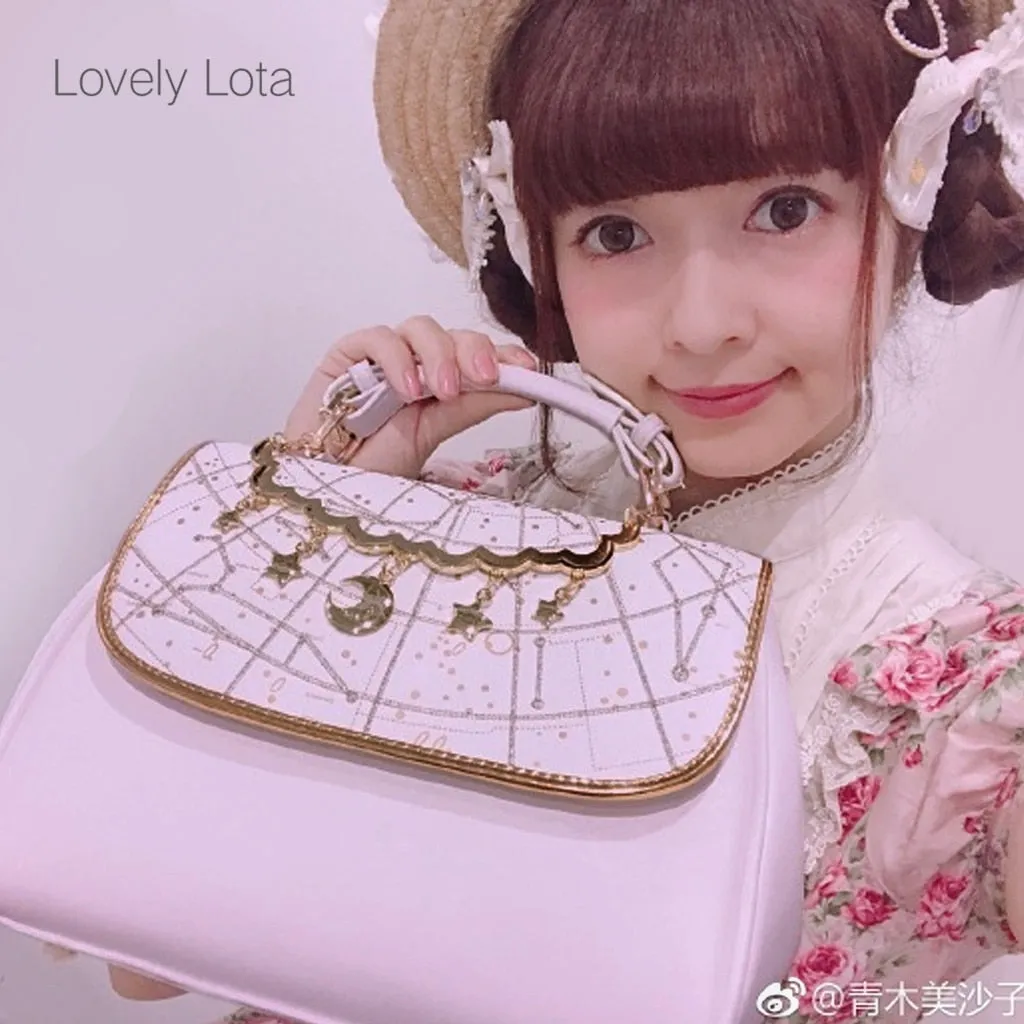 Constellation Printed Lolita Handbag Cute Satchel Bag with Moon & Star Pendant