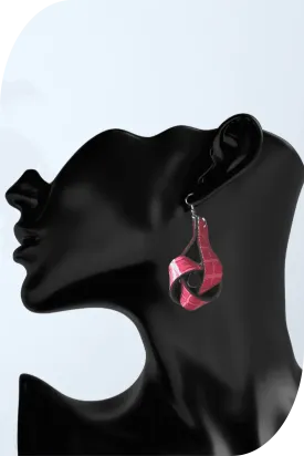 Croc Embossed Leather Knot Earrings in Pink