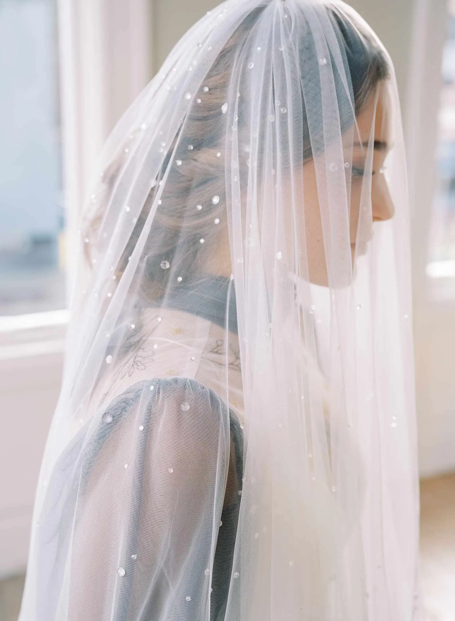 Crystal droplets on whisper tulle circle veil - Style #2472