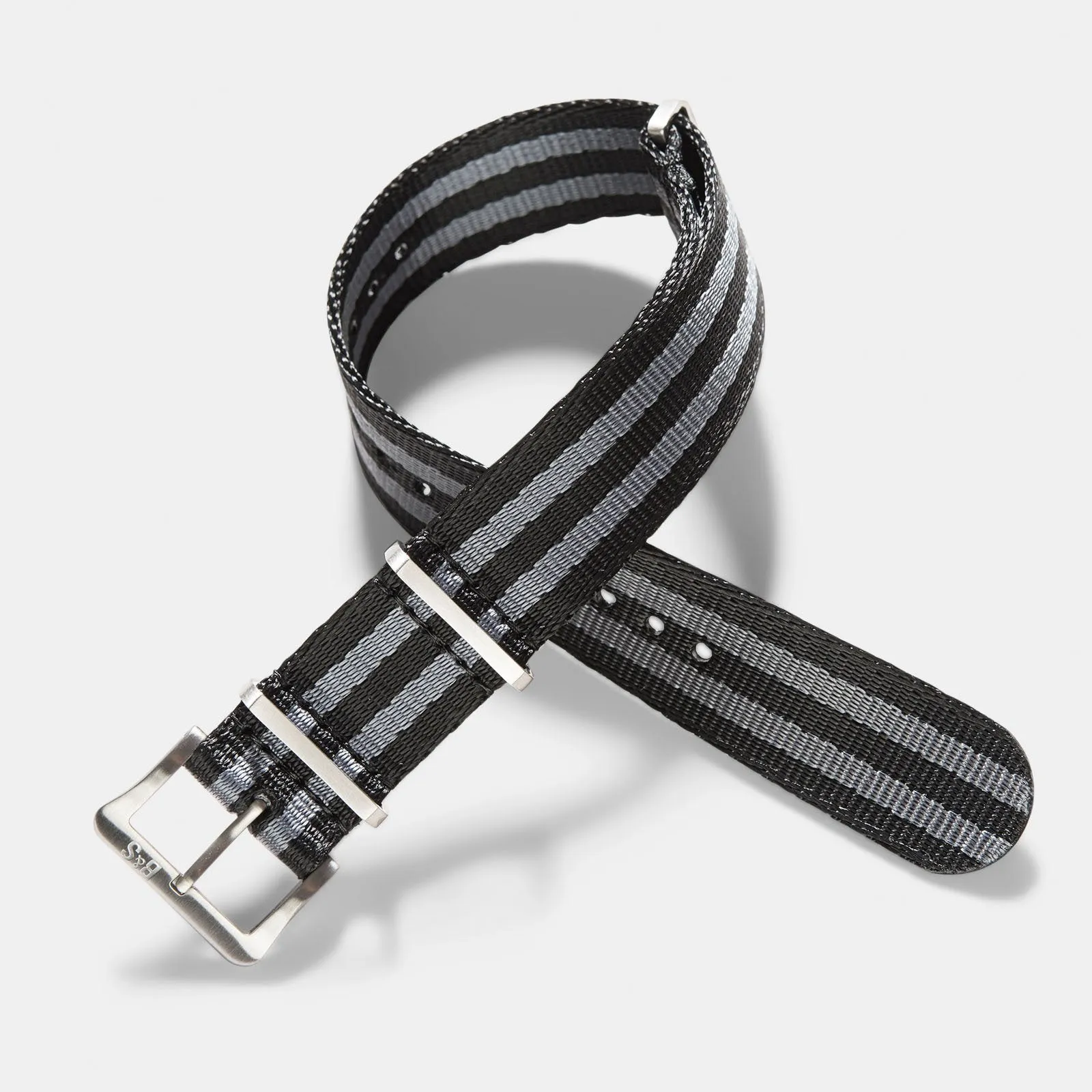 Deluxe Nylon Single Pass Watch Strap Black Two Stripes Grey