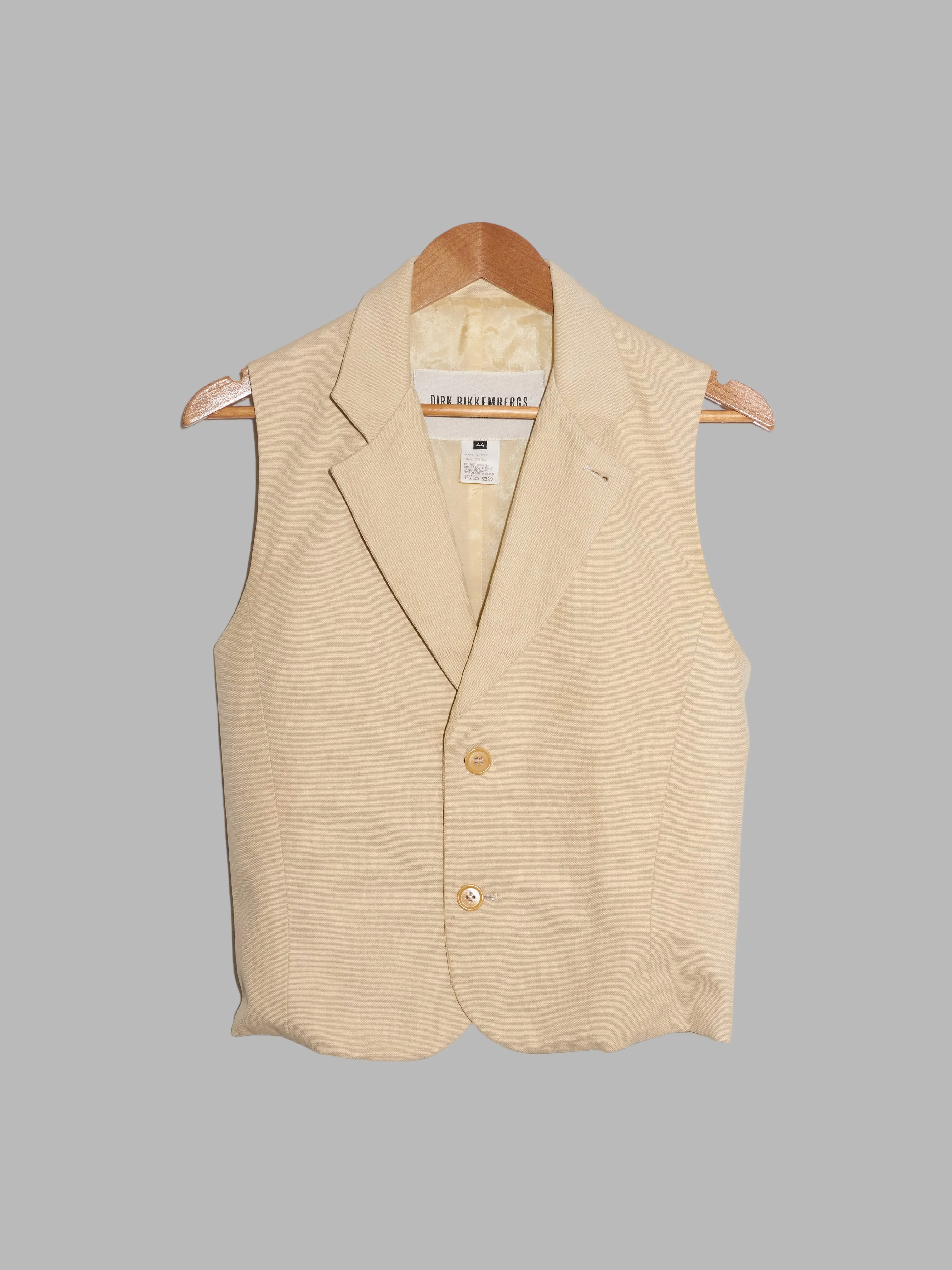 Dirk Bikkembergs Hommes 1990s beige cotton canvas waistcoat - size 44 XS