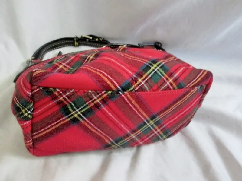 DOONEY & BOURKE Plaid Leather Tartan Satchel Hobo Shoulder Bag RED Hipster