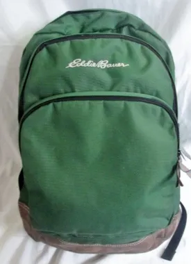 EDDIE BAUER Suede Leather BACKPACK Shoulder Rucksack Travel BAG GREEN BROWN