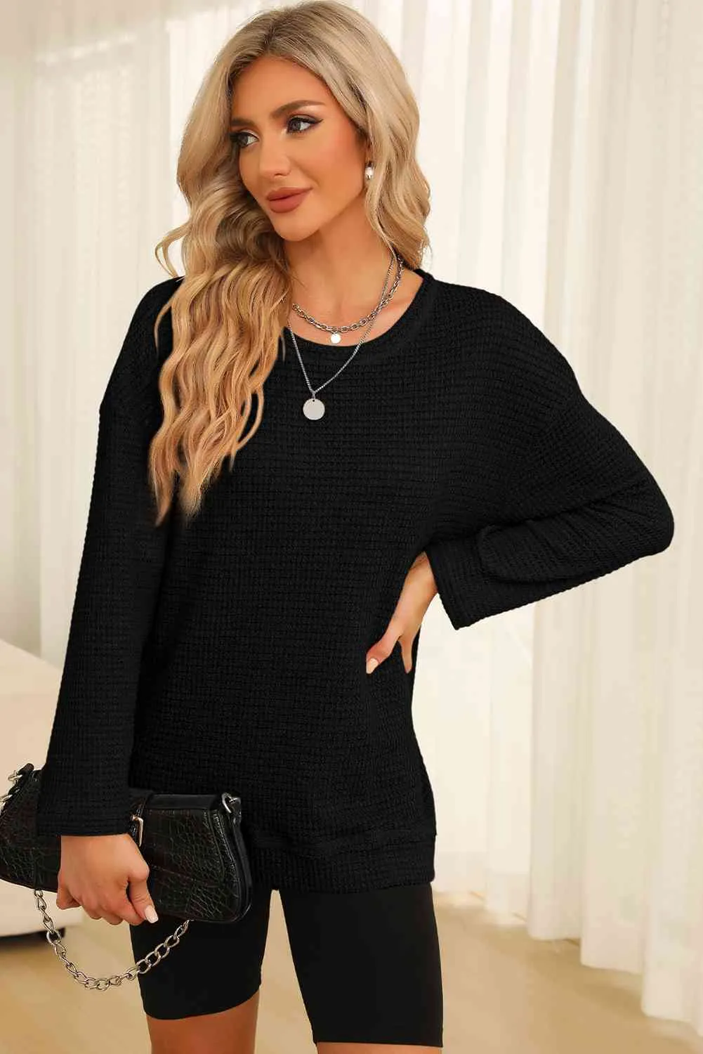 Falling For You Waffle Knit Top