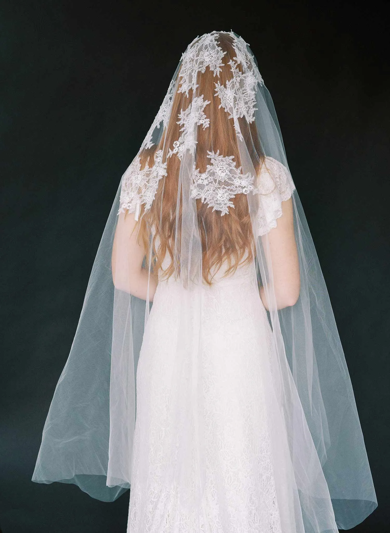 Floating beaded lace fingertip veil with blusher - Style #2391