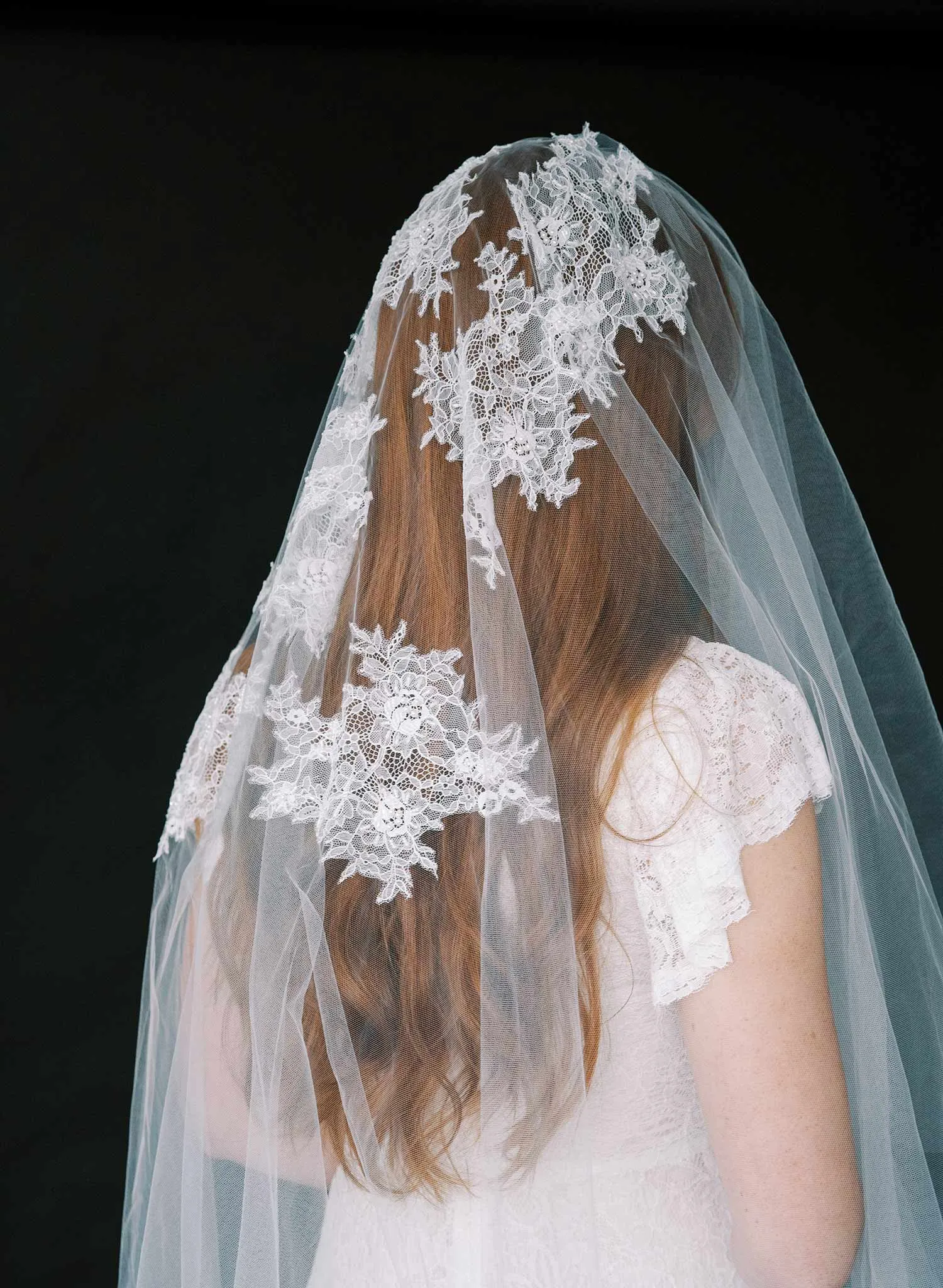 Floating beaded lace fingertip veil with blusher - Style #2391