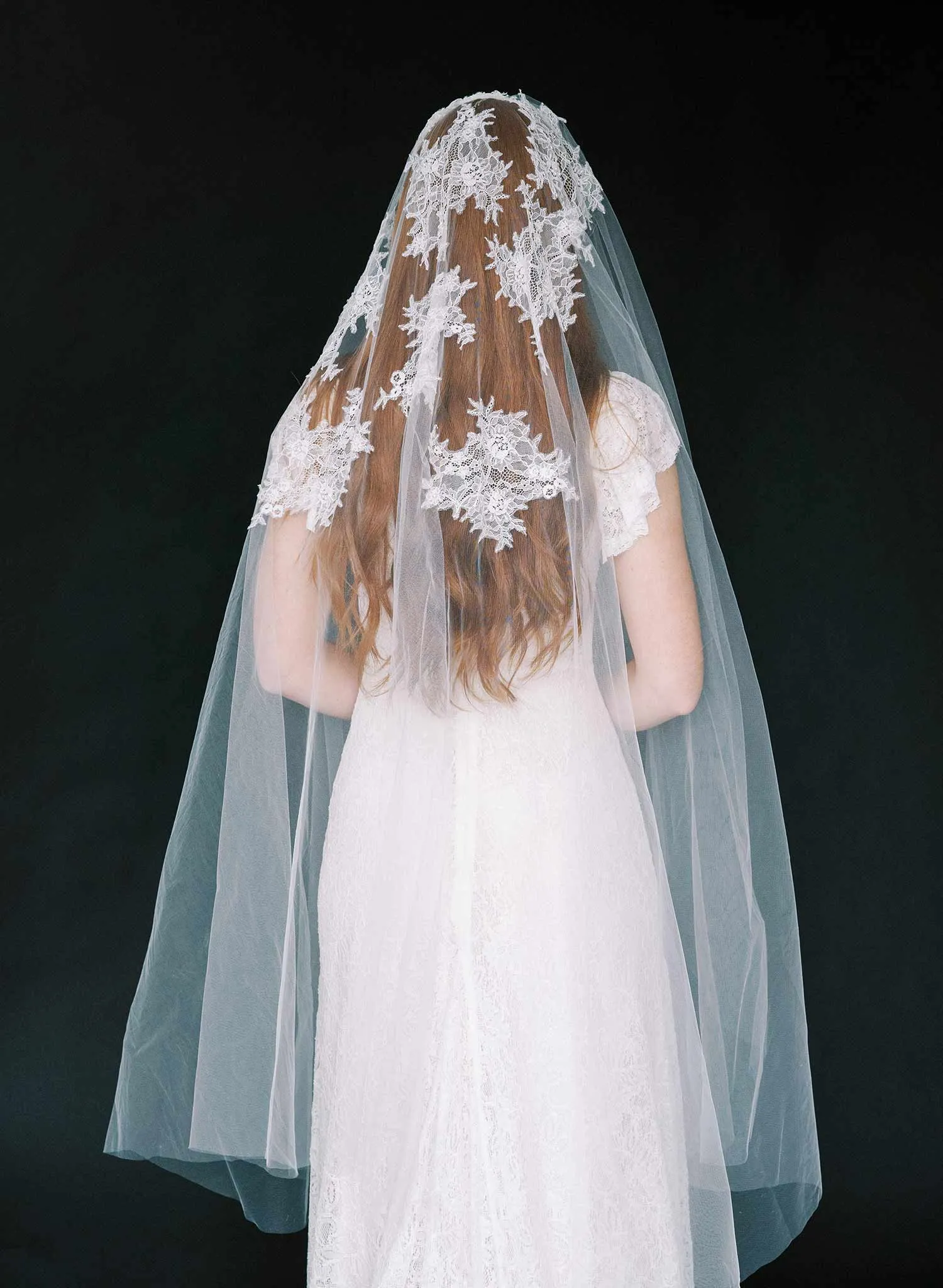 Floating beaded lace fingertip veil with blusher - Style #2391