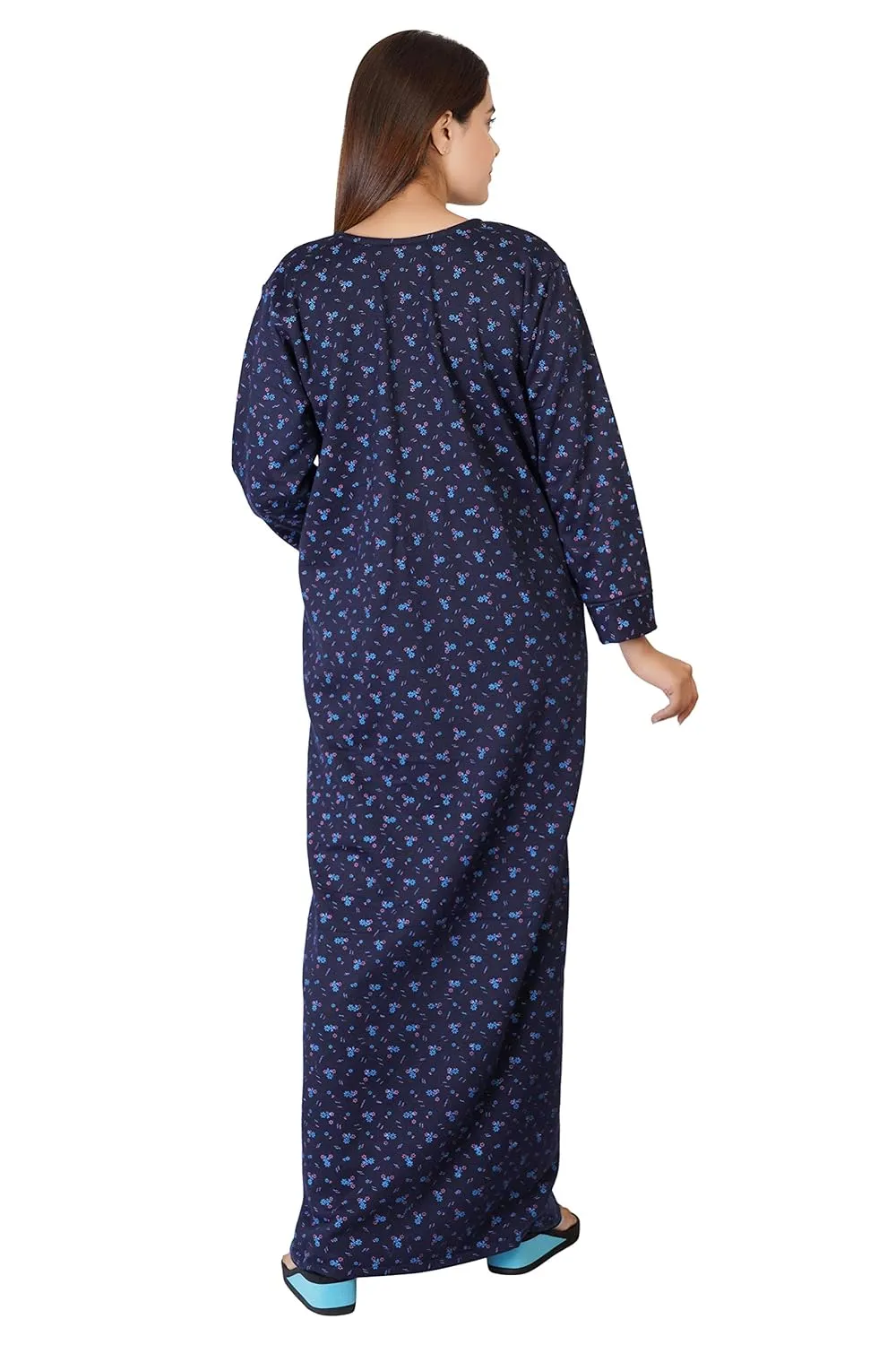 Floral Woolen Nighty - Blue