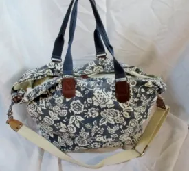 GAP Floral Canvas Tote Bag Purse Carryall Beach Book Crossbody BLUE WHITE