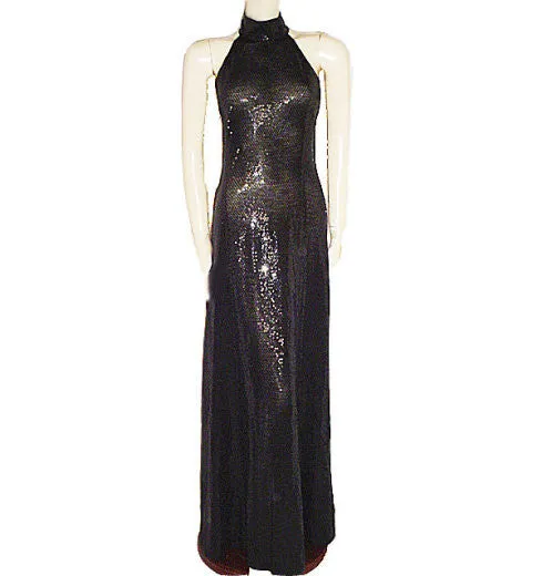 GORGEOUS ST. JOHN COUTURE BY MARIE GRAY BLACK PAILLETTES EVENING GOWN WITH A FABULOUS BACK- PERFECT FOR THE HOLIDAYS