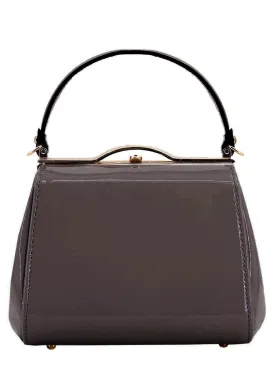 Grey Vintage Look Glossy Patent Frame Bag