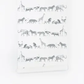 Grey Vintage Safari Animal Wallpaper