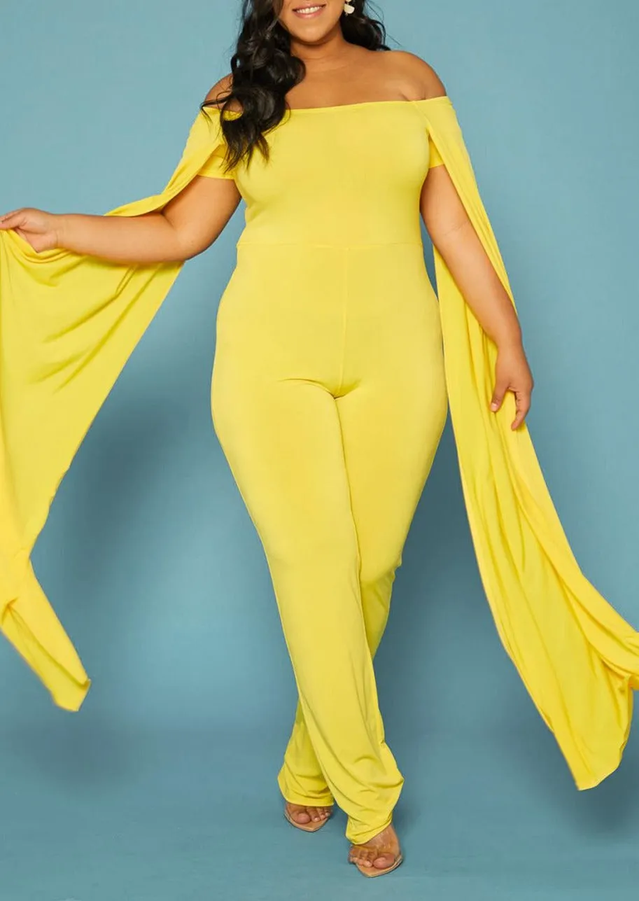 Hi Curvy Plus Size Women Off Shoulder Cape Sleeve Jumpsuit