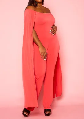 Hi Curvy Plus Size Women Off Shoulder Cape Sleeve Jumpsuit