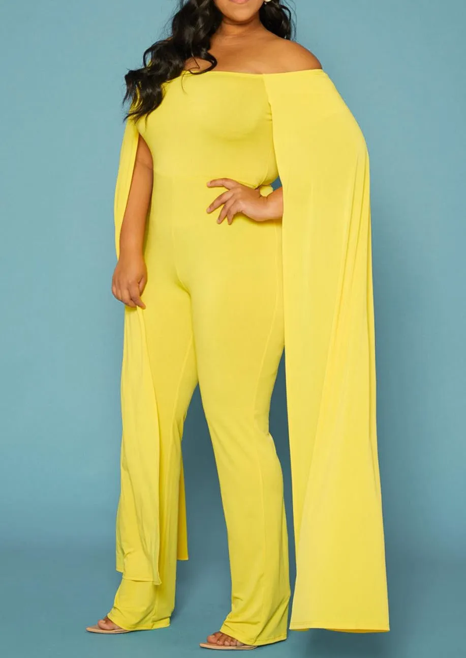 Hi Curvy Plus Size Women Off Shoulder Cape Sleeve Jumpsuit