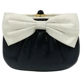 Judith Leiber Black and White Lizard Bow Front Clutch