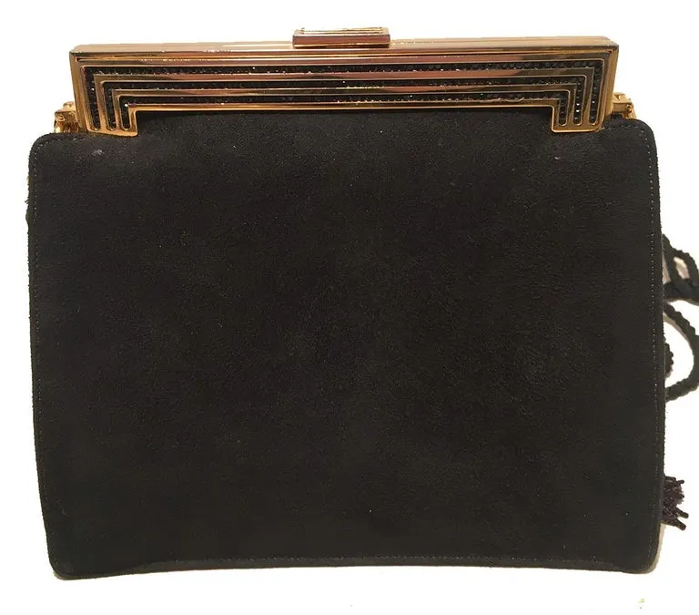 Judith Leiber Black Suede Evening Bag Clutch with Silk Tassel