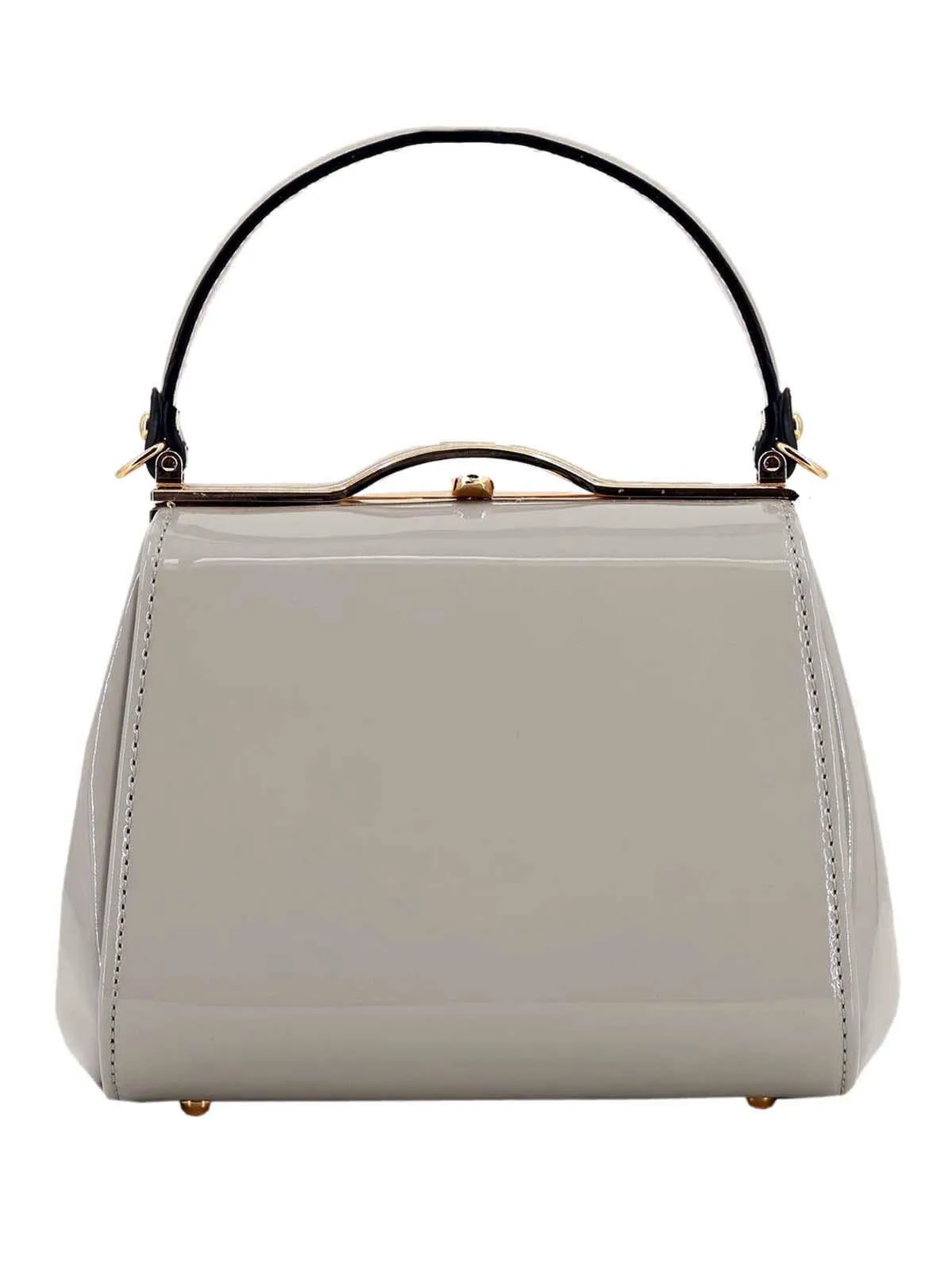 Light Grey Vintage Look Glossy Patent Frame Bag