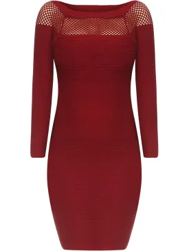 Long Sleeve Netted Neckline Bodycon Midi Dress