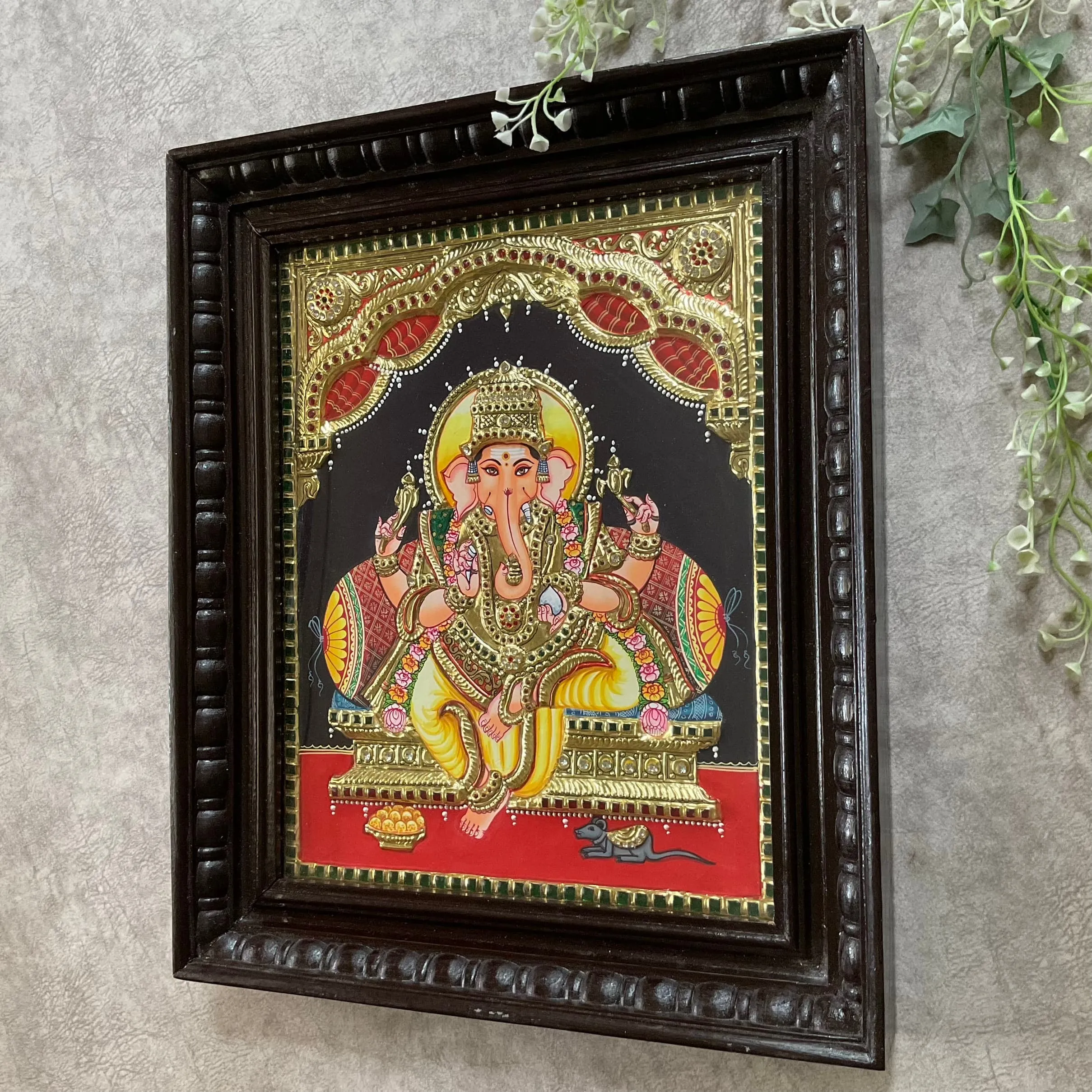 Lord Ganesha 3D Tanjore Painting - Traditional Wall Art