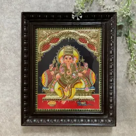 Lord Ganesha 3D Tanjore Painting - Traditional Wall Art