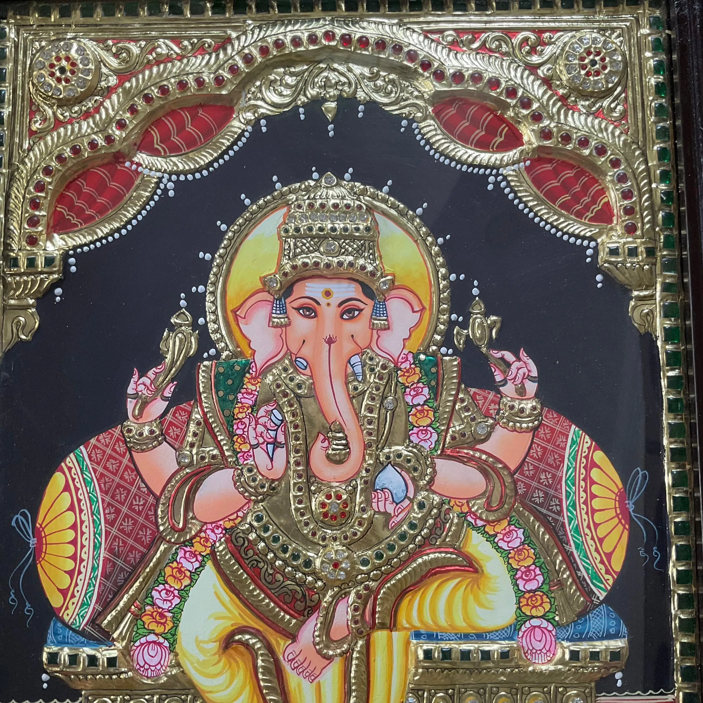 Lord Ganesha 3D Tanjore Painting - Traditional Wall Art