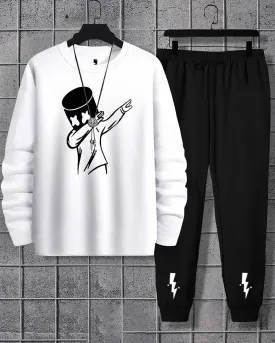 Men Marshmellow Printed White | Black Tracksuit