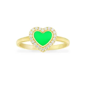 Neon Green Heart Ring - Yellow Silver