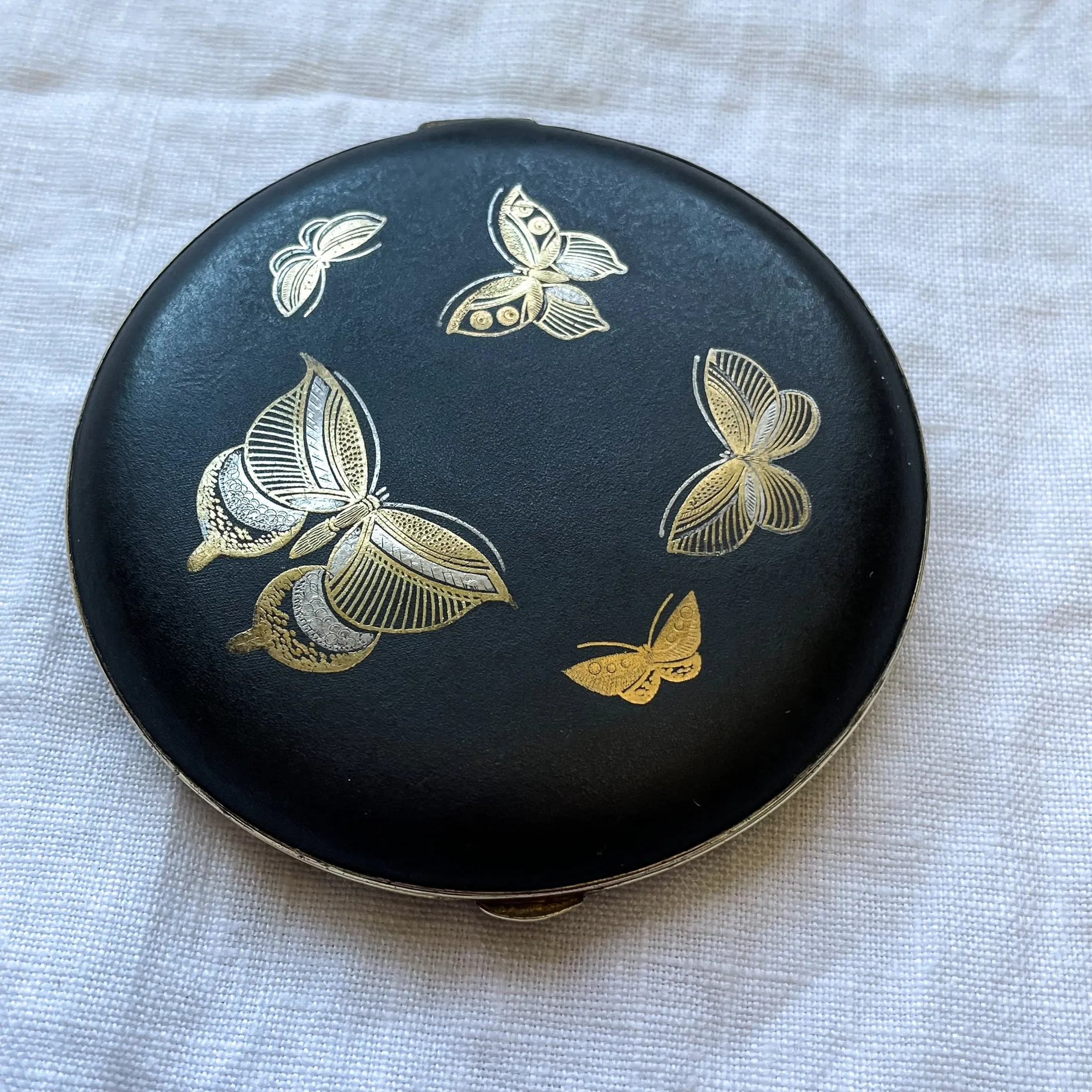 SOLD Vintage WWII Era Butterfly Damascene Japanese Compact