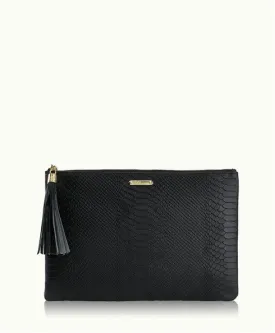 Uber Black Python Clutch Bag