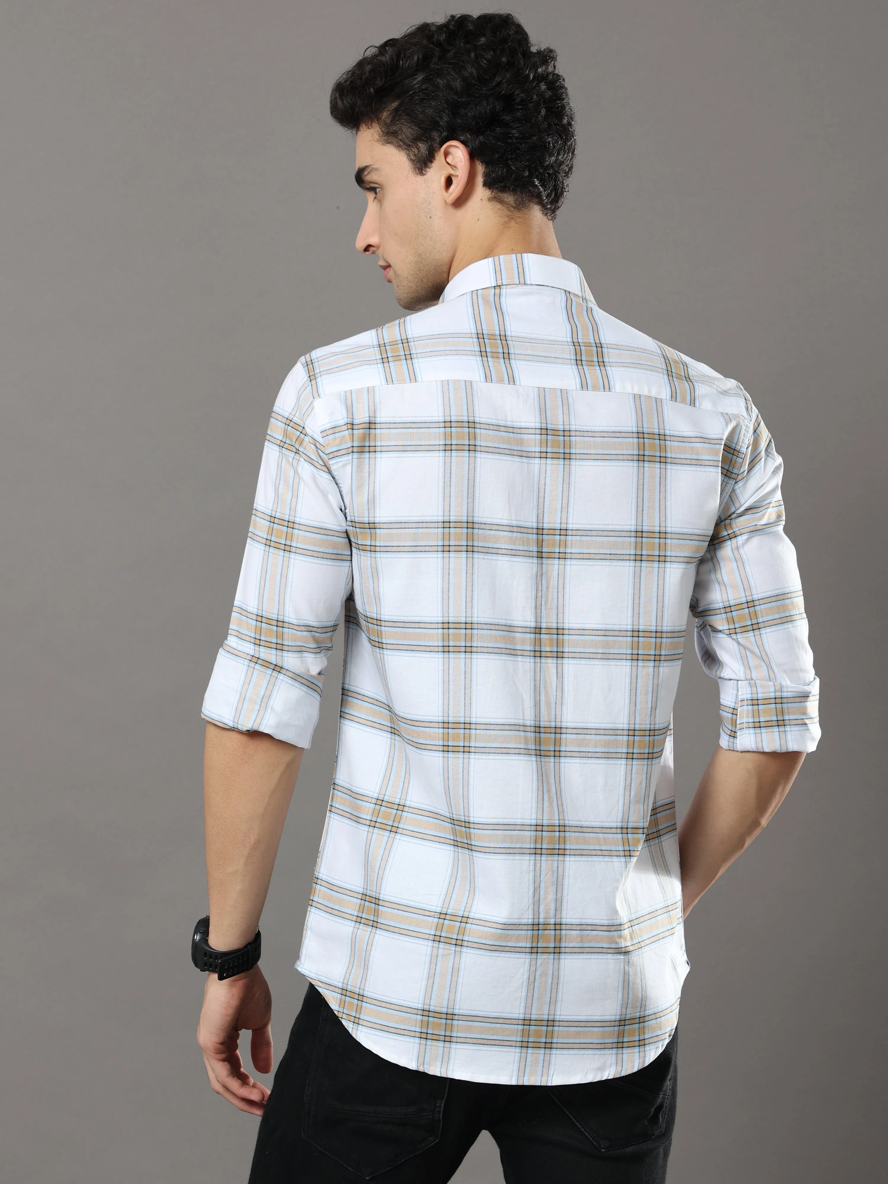 White And Mustard Checks Shirt