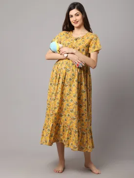 Women's Cotton Floral Printed Pre and Post Maternity Dress