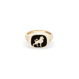 Zodiac Ceramic   Diamond Leo Signet Ring