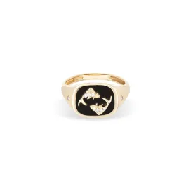 Zodiac Ceramic   Diamond Pisces Signet Ring